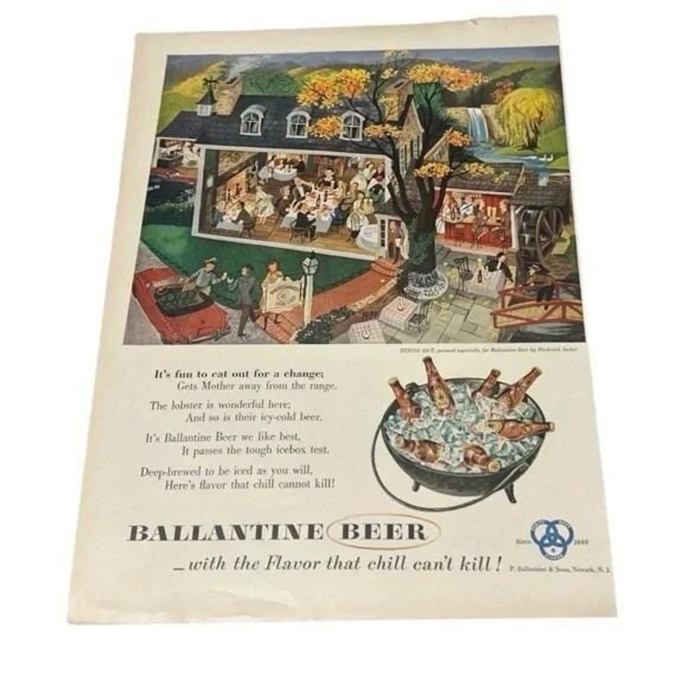 1953 Ballantine Beer Dining Out Original Vintage Print Ad